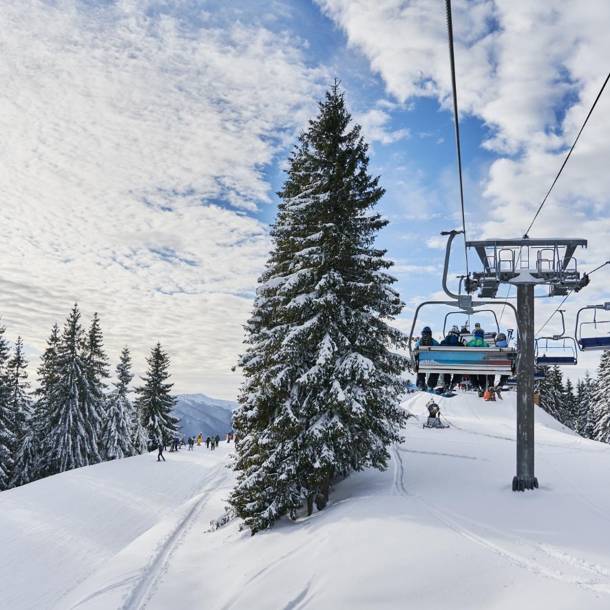 View of chairlift at ski slope